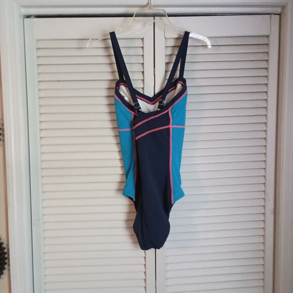 Nike Women's Swimsuit Size 12 One Piece Blue Criss Cross Back - Picture 2 of 6